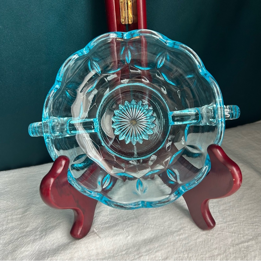 Anchor Hocking Fairfield Aqua Blue Nappy Bowl Condiments Nuts Candy